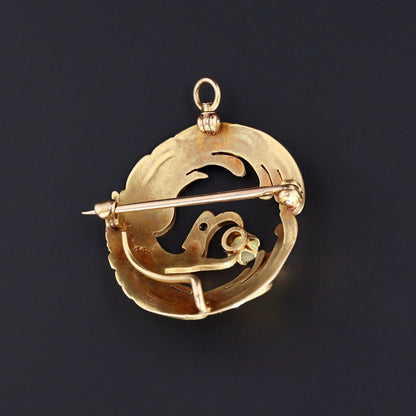 Antique Art Nouveau 14k Gold Phoenix Pendant or Brooch with Chrysoberyl  | 14k Gold Pendant