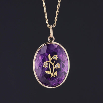Amethyst Flower Pendant | Antique Amethyst & Diamond Flower