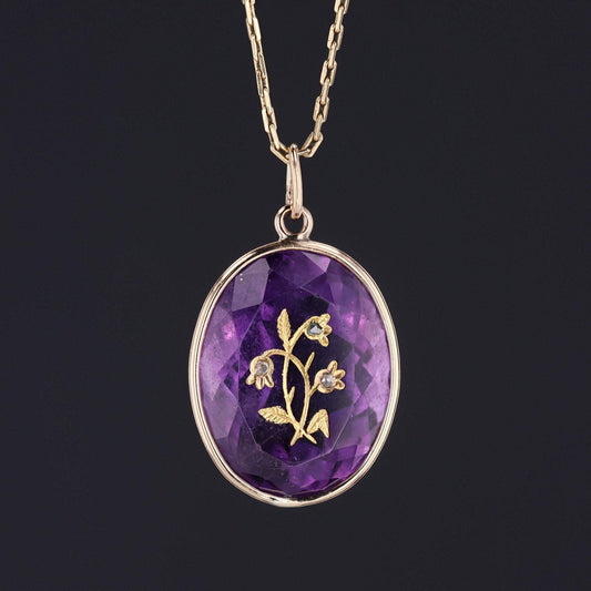 Amethyst Flower Pendant | Antique Amethyst & Diamond Flower