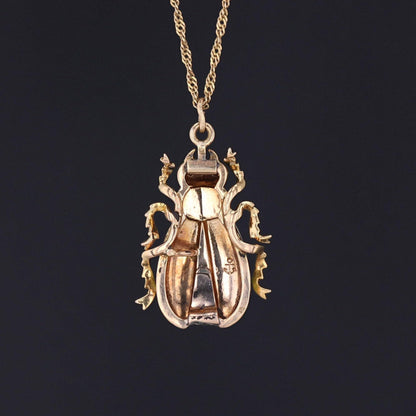 Antique Beetle Pendant | 14k Gold & Enamel Pendant on Optional 14k Chain