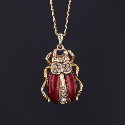 Antique Beetle Pendant | 10k Gold & Enamel Pendant on Optional 14k Chain