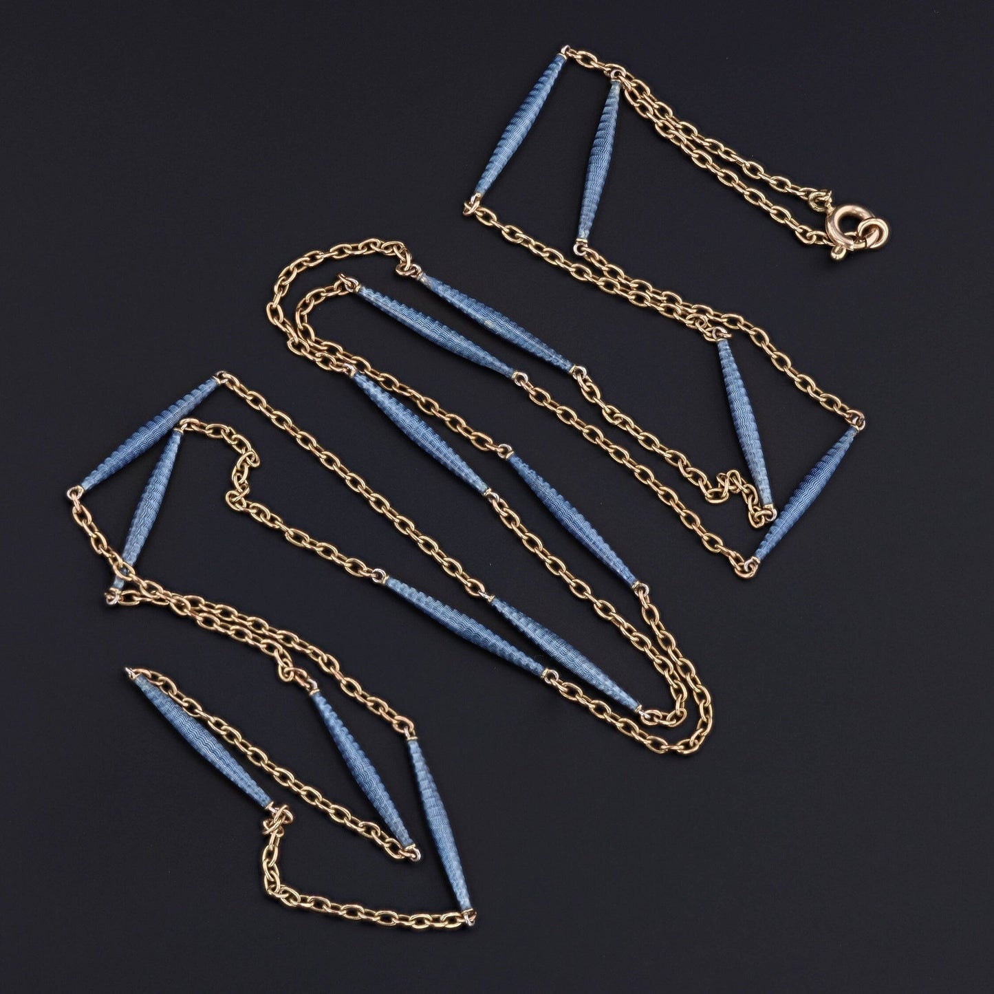Antique Blue Enamel Chain of 14k Gold