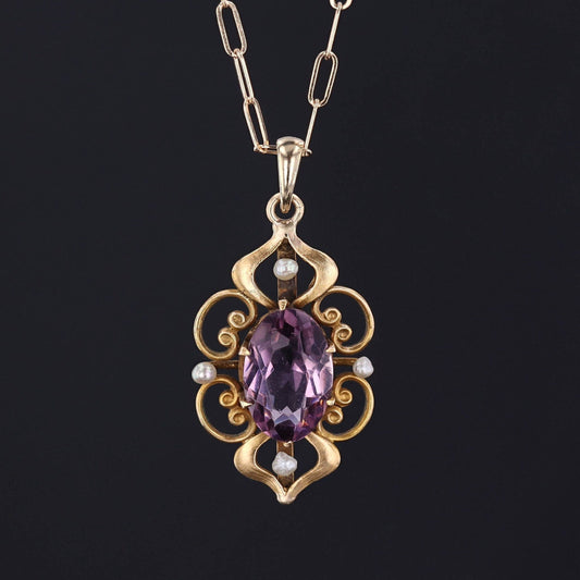 Amethyst and Pearl Pendant | Antique Pin Conversion