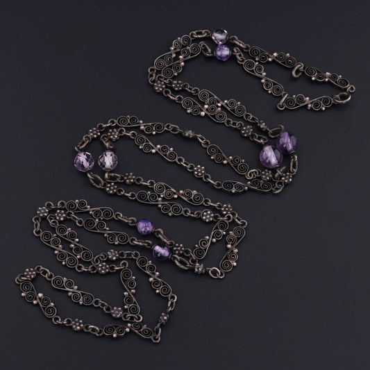 Antique Amethyst and Silver Chain