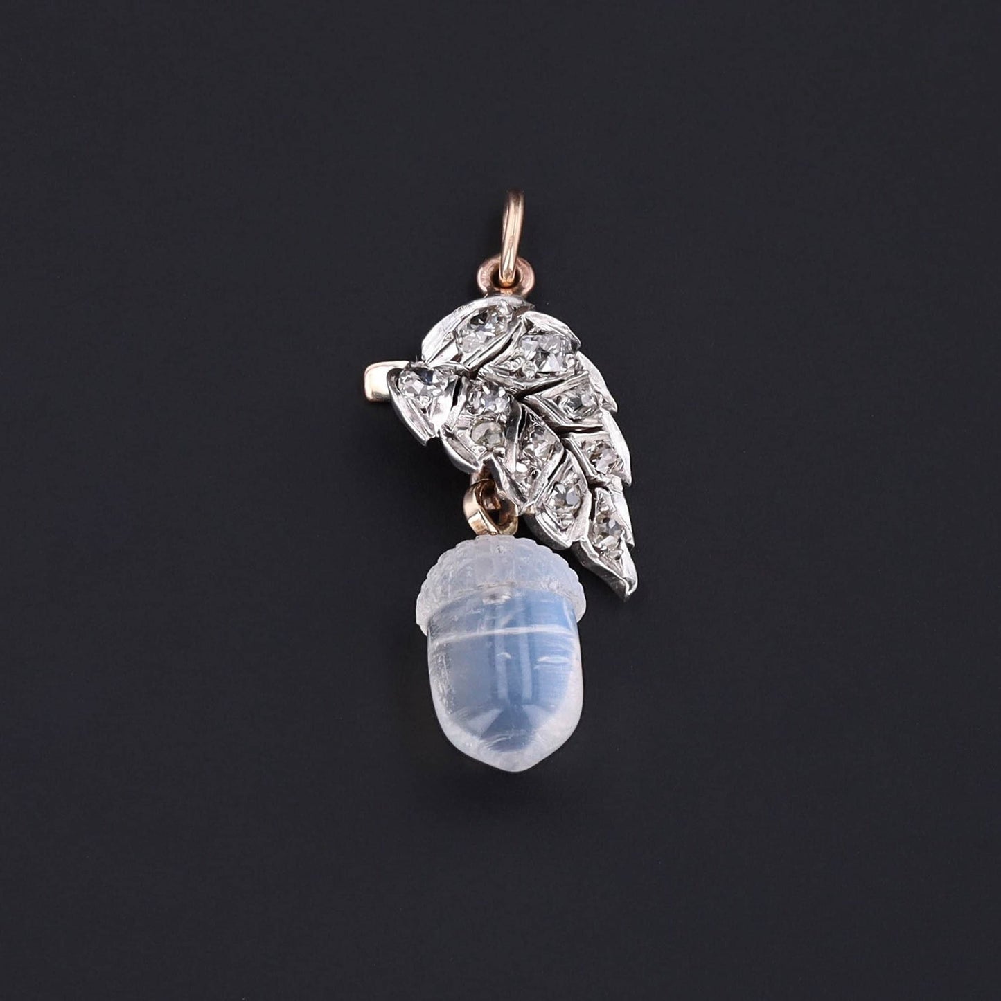Acorn Pendant |  14k Gold, Silver, Moonstone & Diamond Pendant