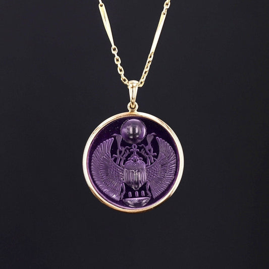 Amethyst Intaglio Scarab Pendant of 14k Gold