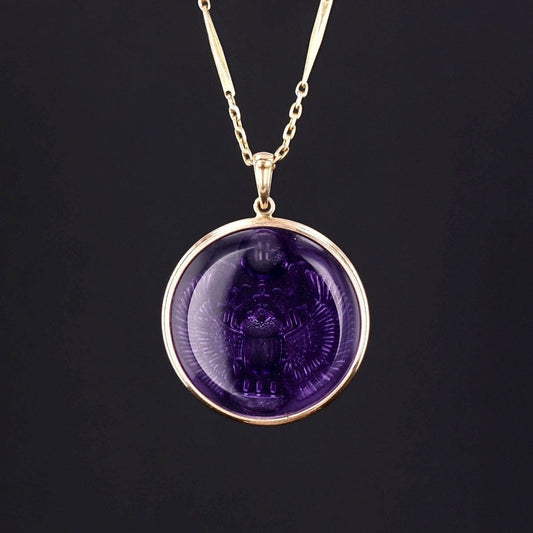Amethyst Intaglio Scarab Pendant of 14k Gold
