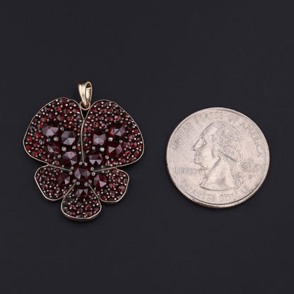Antique Bohemian Garnet Pansy Conversion Pendant