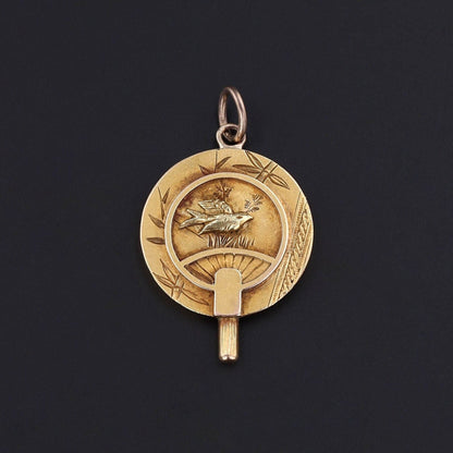 Antique Aesthetic Movement Fan Charm of 14k Gold