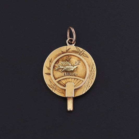 Antique Aesthetic Movement Fan Charm of 14k Gold