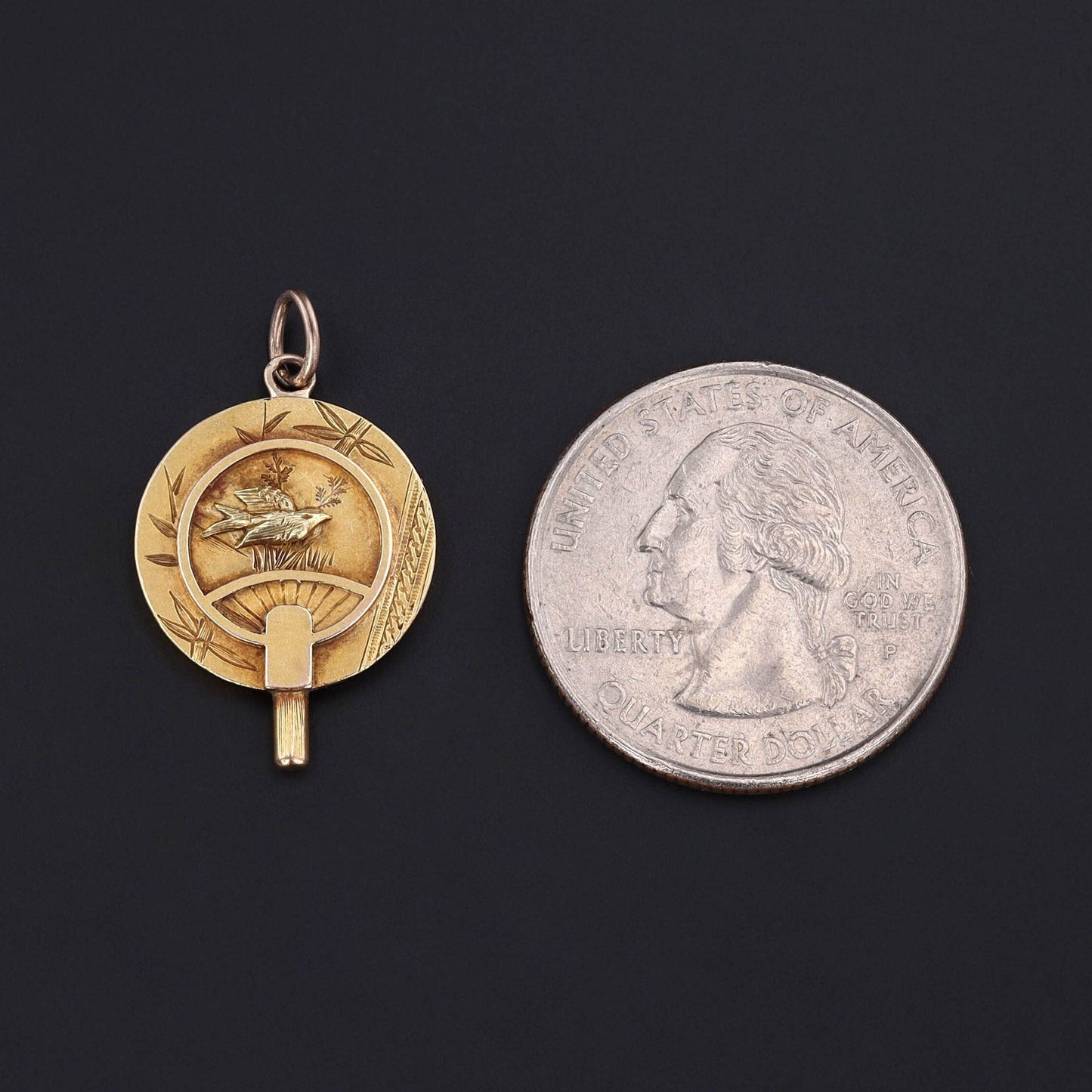 Antique Aesthetic Movement Fan Charm of 14k Gold