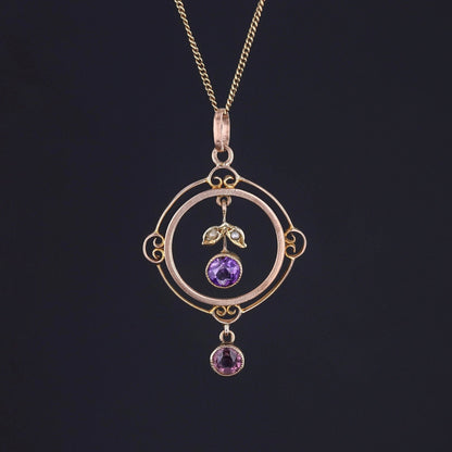 Antique Amethyst and Purple Glass Pendant of 9ct Gold