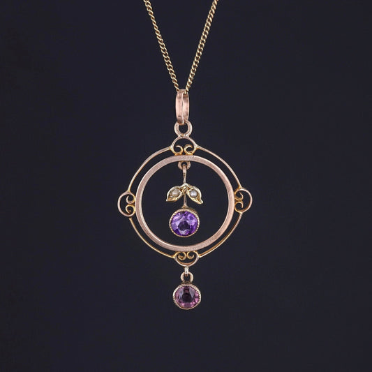 Antique Amethyst and Purple Glass Pendant of 9ct Gold