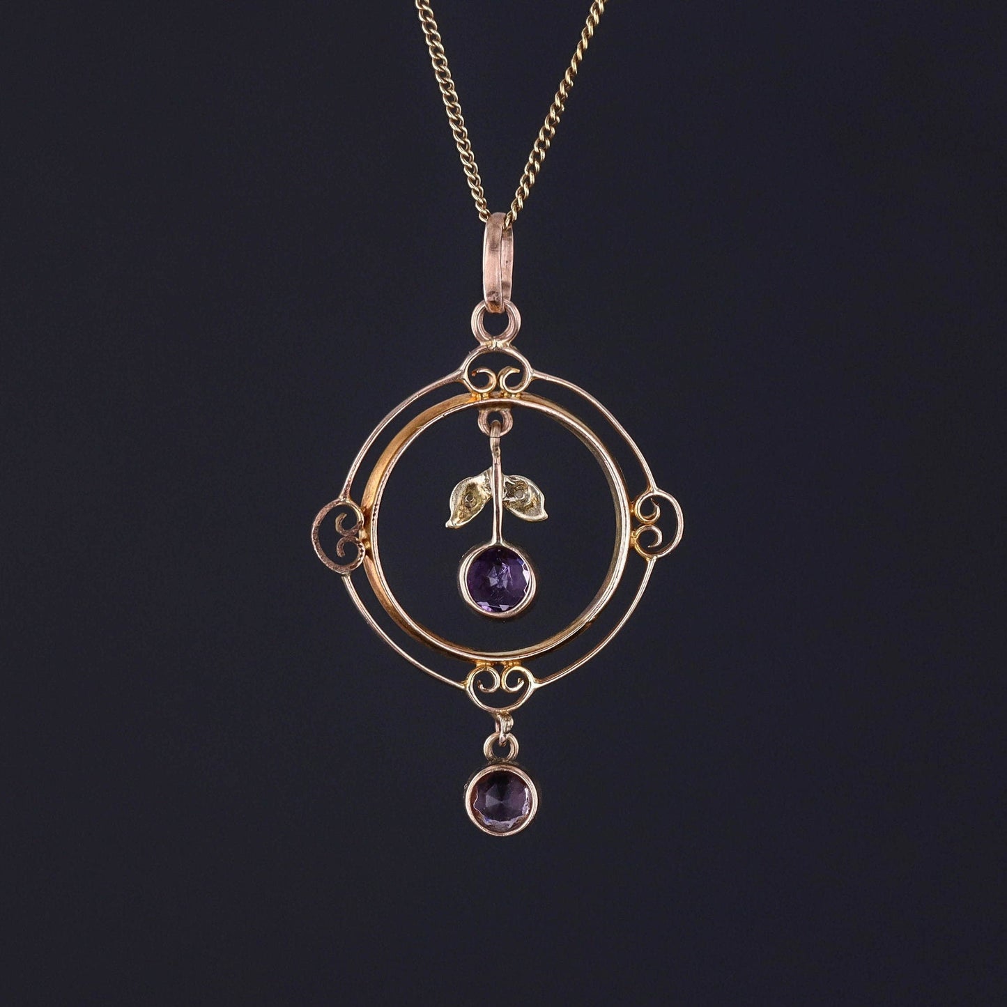 Antique Amethyst and Purple Glass Pendant of 9ct Gold