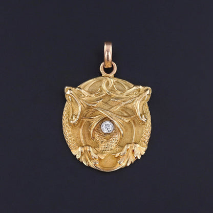 Antique Art Nouveau Double Dragon Pendant of 18k Gold