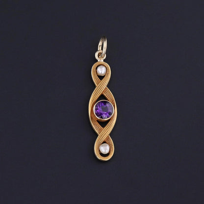 Antique Amethyst and Pearl Conversion Pendant of 10k Gold