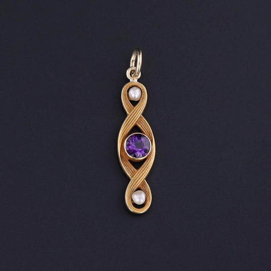 Antique Amethyst and Pearl Conversion Pendant of 10k Gold