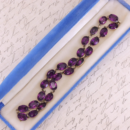 Antique Amethyst Paste Riviere Necklace of Sterling Silver
