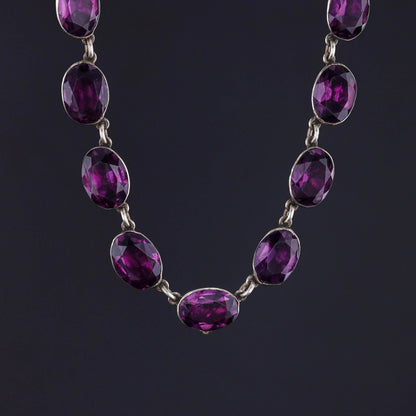 Antique Amethyst Paste Riviere Necklace of Sterling Silver