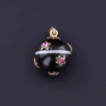 Antique Banded Agate & Ruby Star Pendant