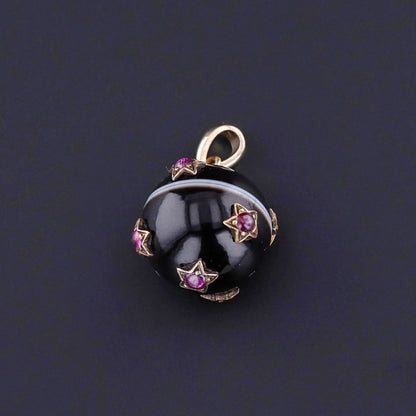 Antique Banded Agate & Ruby Star Pendant