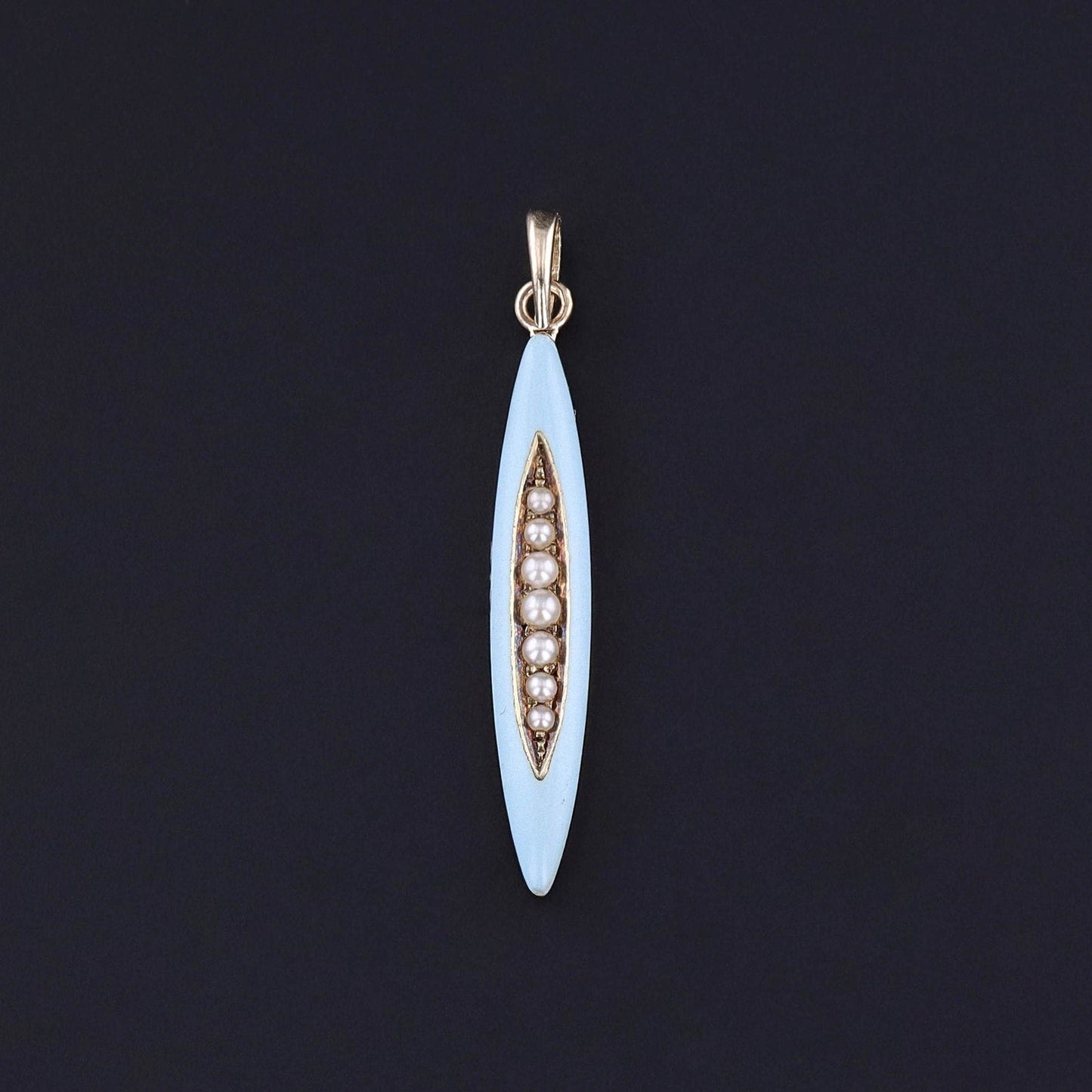 Antique Blue Enamel and Pearl Pendant of 14k Gold