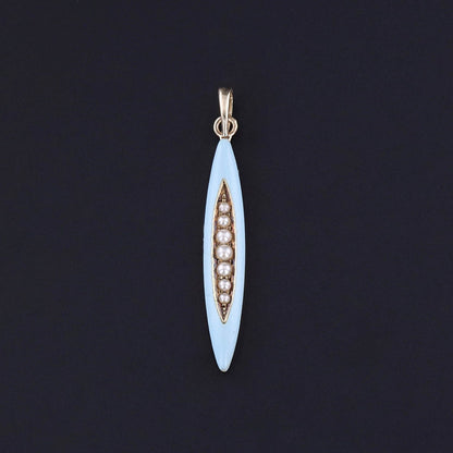 Antique Blue Enamel and Pearl Pendant of 14k Gold
