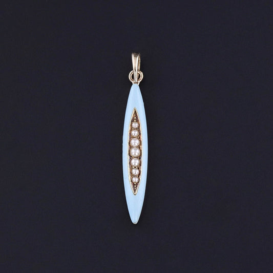 Antique Blue Enamel and Pearl Pendant of 14k Gold