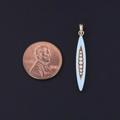 Antique Blue Enamel and Pearl Pendant of 14k Gold