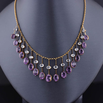 Antique Amethyst and Aquamarine Fringe Necklace of 14k Gold