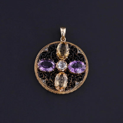 Antique Amethyst & Citrine Pendant of 15ct Gold
