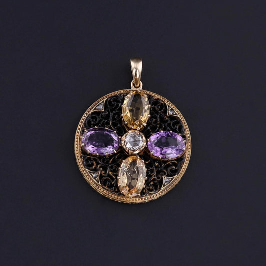Antique Amethyst & Citrine Pendant of 15ct Gold