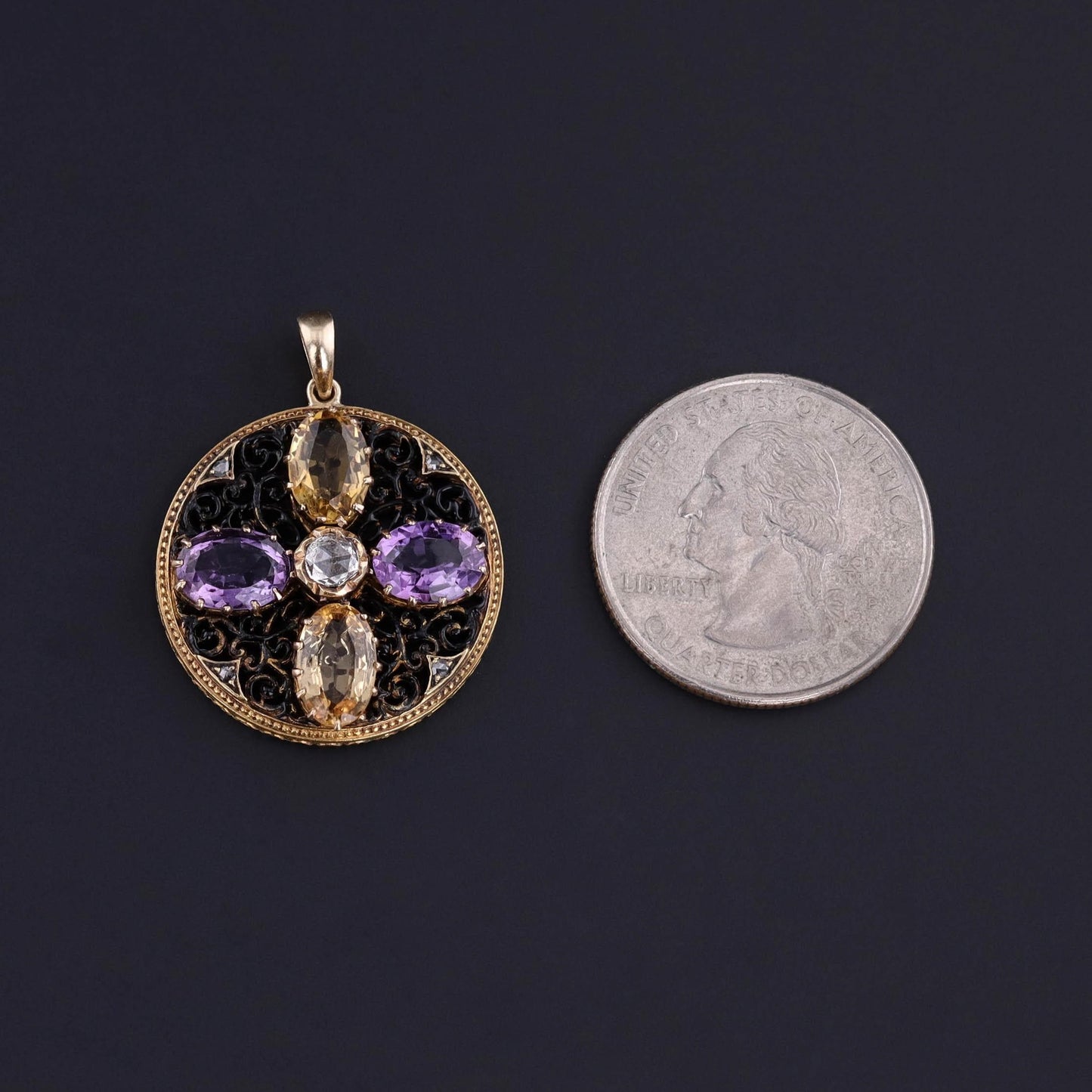 Antique Amethyst & Citrine Pendant of 15ct Gold